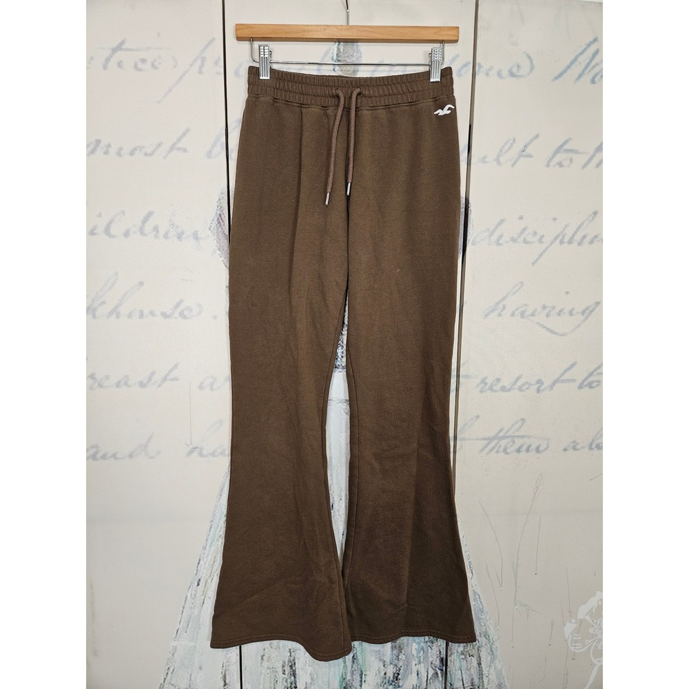 Hollister Flare Sweatpants XS Brown Wide Leg Loungewear Y2K Cozy Aesthetic
